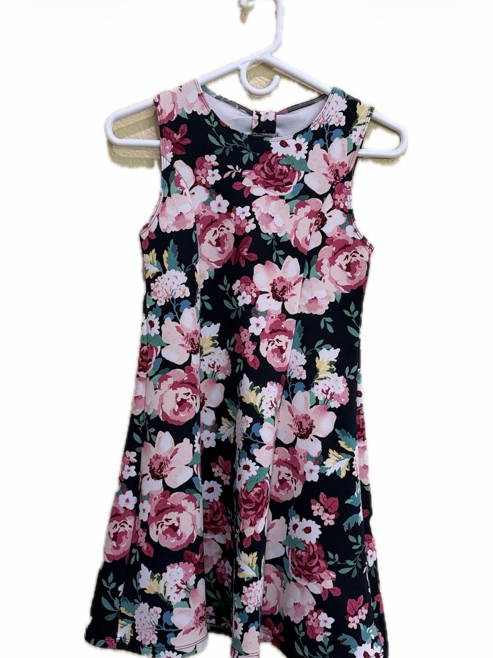 Girls Floral Swing Dress - Pink Floral on Black